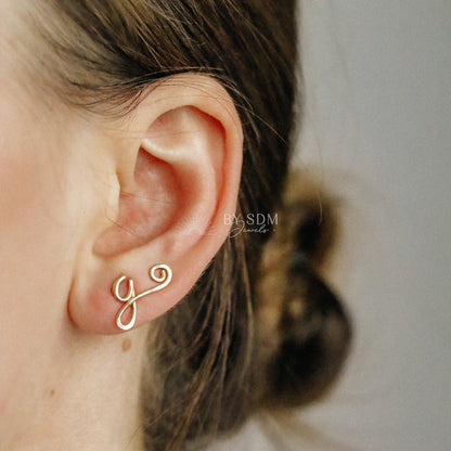 GIFT FOR HER • Dainty Initial Ear Climber Earrings in Sterling Silver, Gold & Rose Gold Filled • Custom Letter Earrings Alphabet Ear Climber