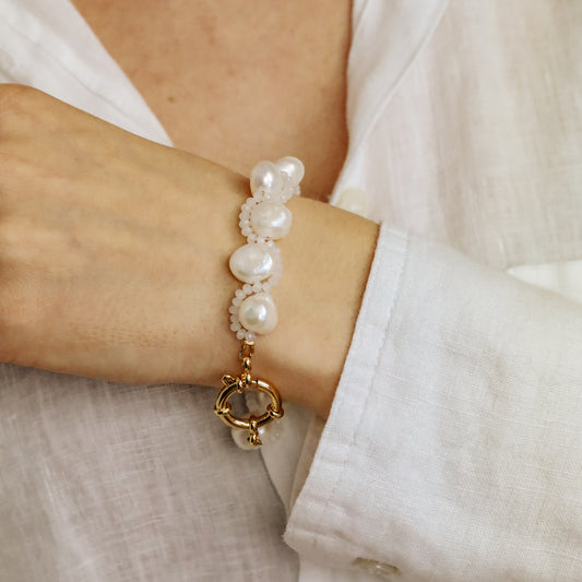 Real Natural Freshwater Pearl Bracelet • Dainty Stainless Steel Bracelet • Pearl Beaded Bracelet Bridesmaid Gift • Valentine's Gift
