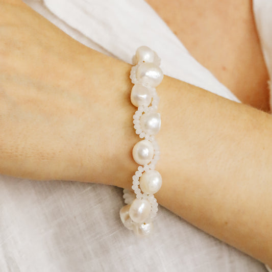 Real Natural Freshwater Pearl Bracelet • Dainty Stainless Steel Bracelet • Pearl Beaded Bracelet Bridesmaid Gift • Valentine's Gift
