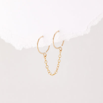 Double Hoop Earrings With Chain for Two Piercings • Huggies • Gold • Silver • Rose Gold • BYSDMJEWELS