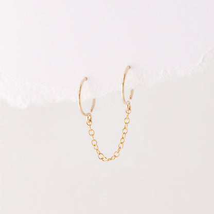 Double Hoop Earrings With Chain for Two Piercings • Huggies • Gold • Silver • Rose Gold • BYSDMJEWELS