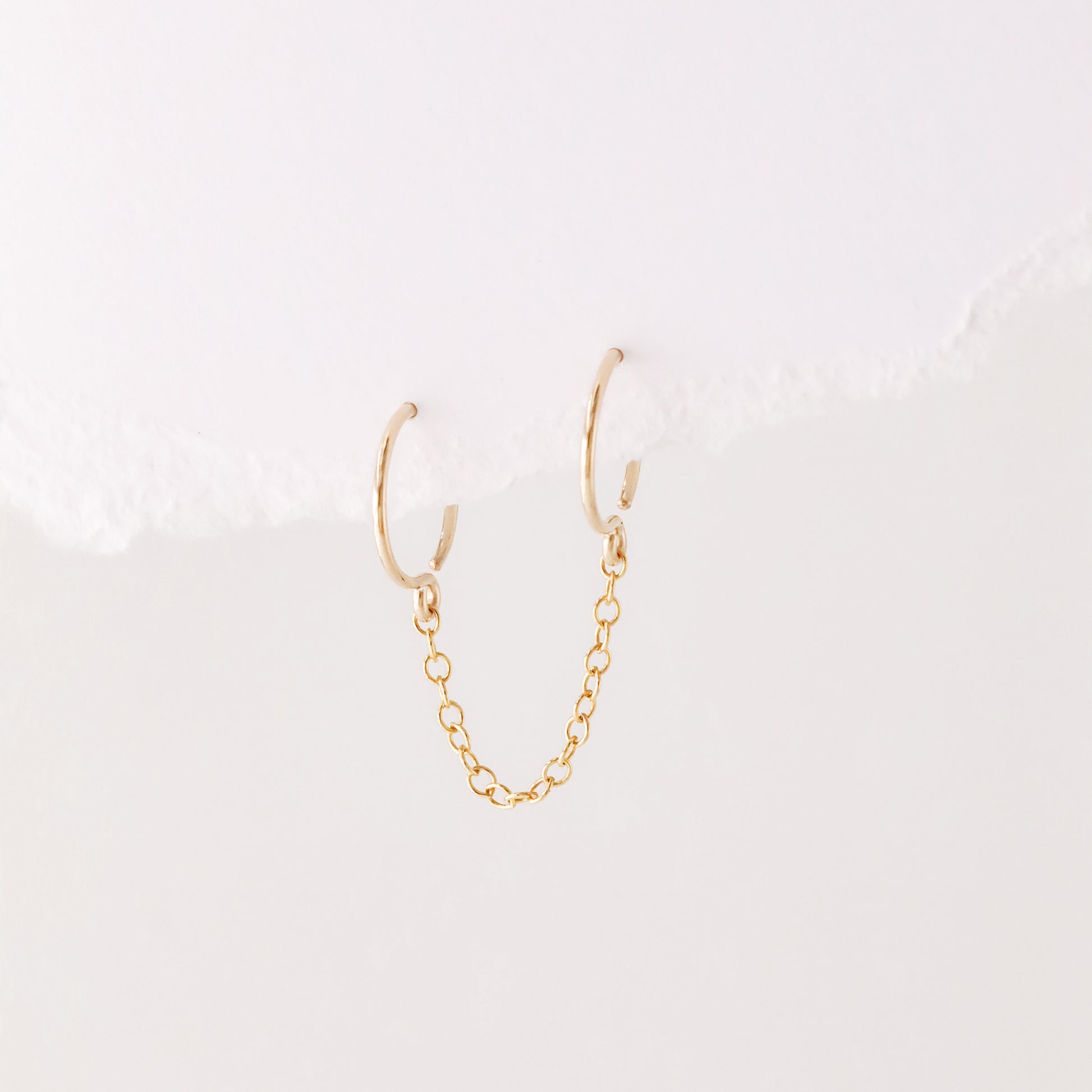 Triple Hoop Earrings With Chain for Three Piercings • Huggies • Gold • Silver • Rose Gold • BYSDMJEWELS
