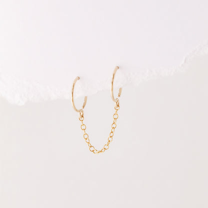 Triple Hoop Earrings With Chain for Three Piercings • Huggies • Gold • Silver • Rose Gold • BYSDMJEWELS
