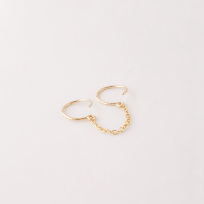 Double Hoop Earrings With Chain for Two Piercings • Huggies • Gold • Silver • Rose Gold • BYSDMJEWELS