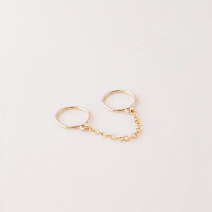 Double Hoop Earrings With Chain for Two Piercings • Huggies • Gold • Silver • Rose Gold • BYSDMJEWELS