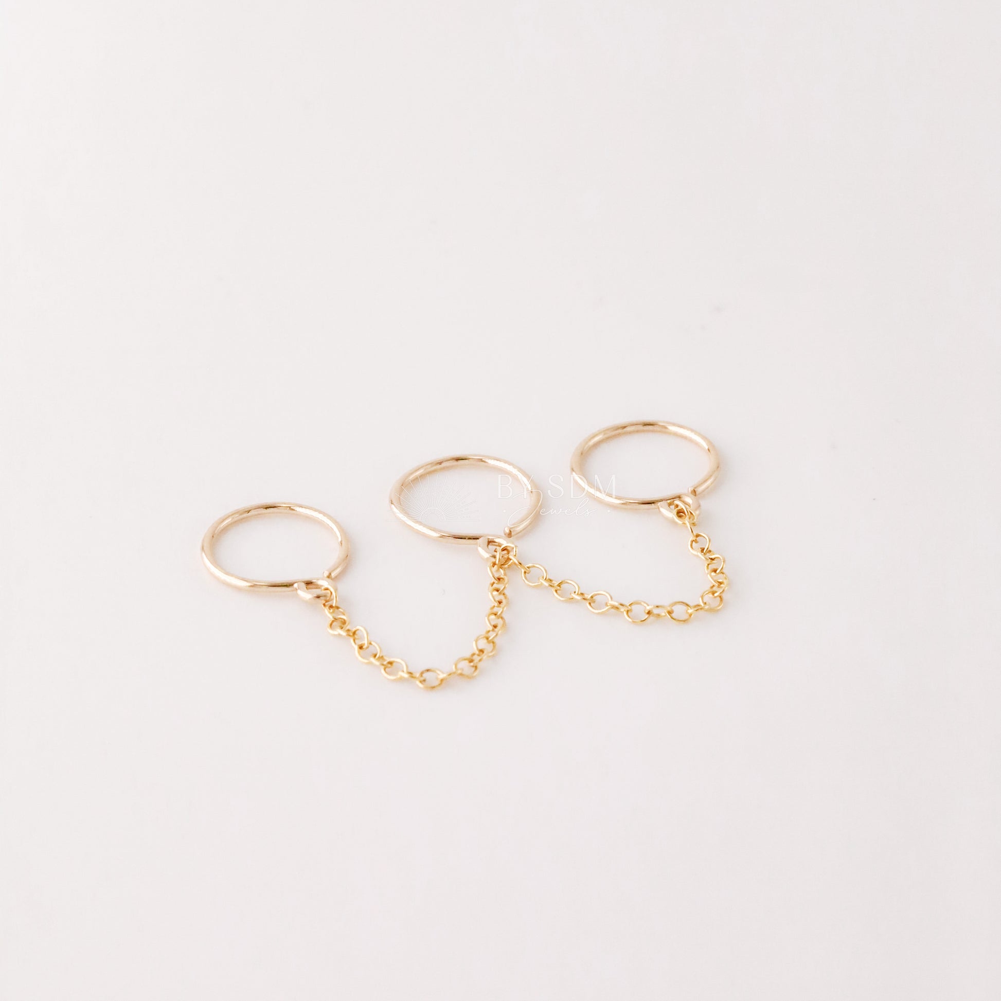 Triple Hoop Earrings With Chain for Three Piercings • Huggies • Gold • Silver • Rose Gold • BYSDMJEWELS