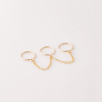 Triple Hoop Earrings With Chain for Three Piercings • Huggies • Gold • Silver • Rose Gold • BYSDMJEWELS