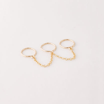 Triple Hoop Earrings With Chain for Three Piercings • Huggies • Gold • Silver • Rose Gold • BYSDMJEWELS

