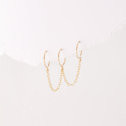 Triple Hoop Earrings With Chain for Three Piercings • Huggies • Gold • Silver • Rose Gold • BYSDMJEWELS