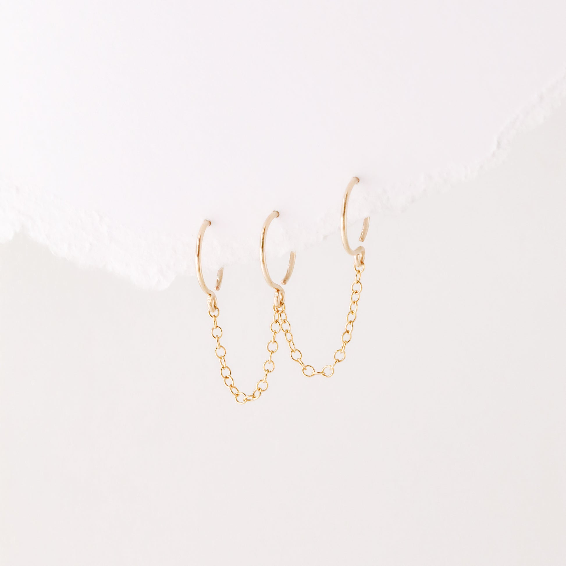 Triple Hoop Earrings With Chain for Three Piercings • Huggies • Gold • Silver • Rose Gold • BYSDMJEWELS
