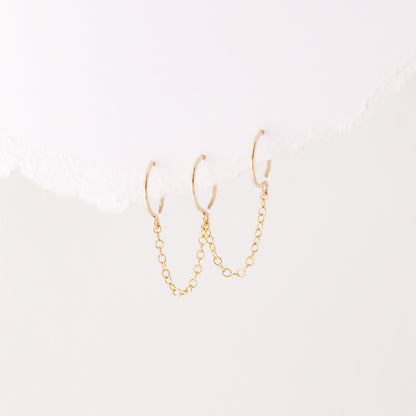 Triple Hoop Earrings With Chain for Three Piercings • Huggies • Gold • Silver • Rose Gold • BYSDMJEWELS
