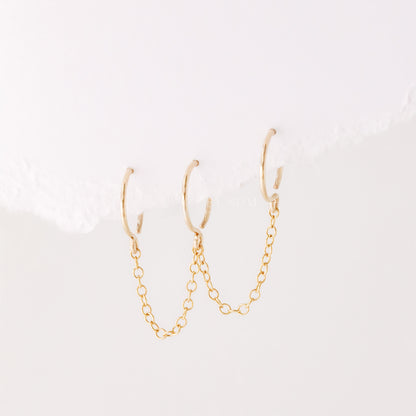 Triple Hoop Earrings With Chain for Three Piercings • Huggies • Gold • Silver • Rose Gold • BYSDMJEWELS