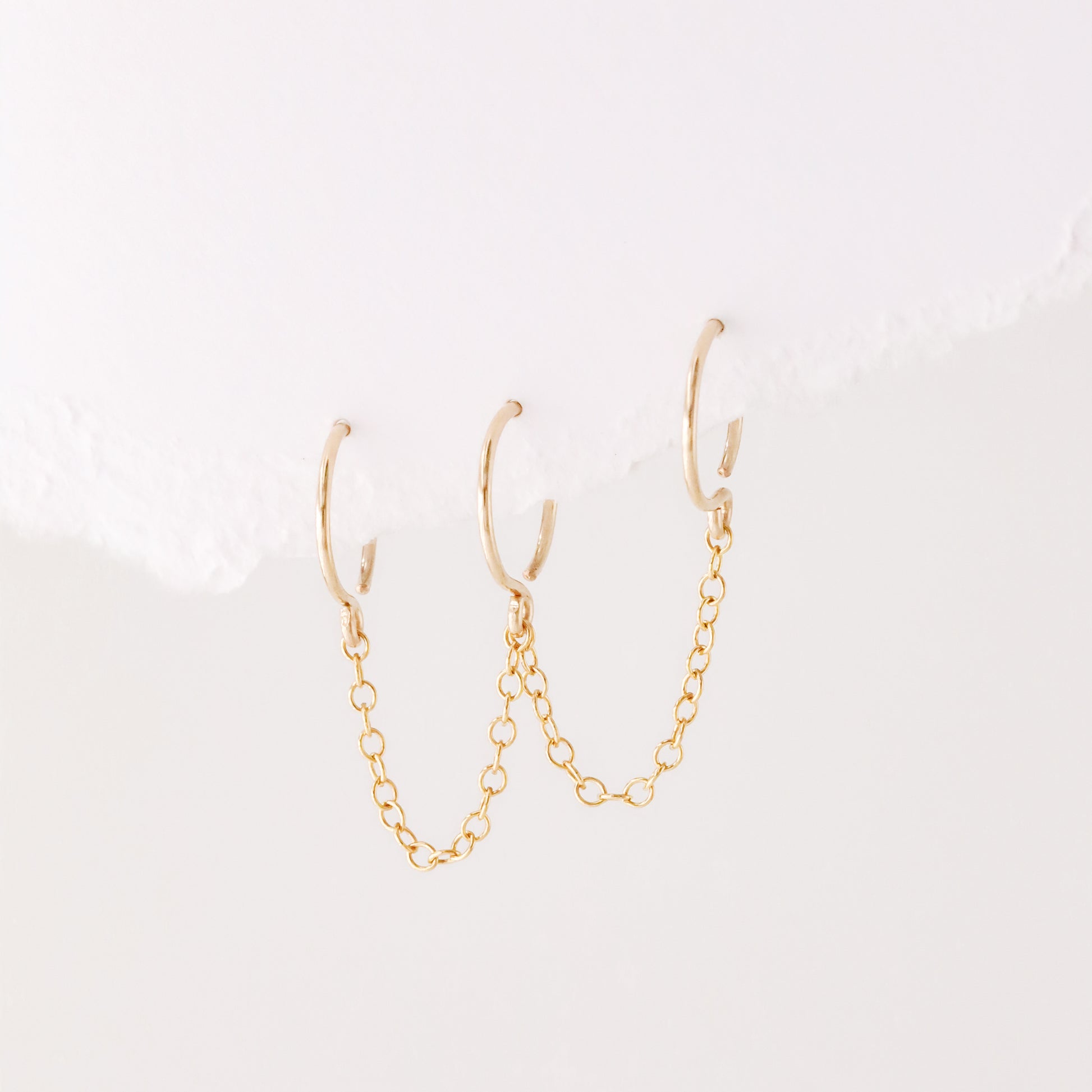 Triple Hoop Earrings With Chain for Three Piercings • Huggies • Gold • Silver • Rose Gold • BYSDMJEWELS

