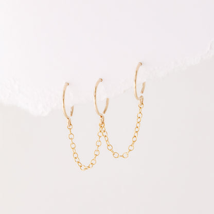 Triple Hoop Earrings With Chain for Three Piercings • Huggies • Gold • Silver • Rose Gold • BYSDMJEWELS
