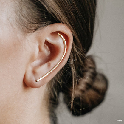 50 mm Dainty Long Ear Climbers, Ear Crawler, Gold Ear Cuff, Bar Ear Climber Silver Sweep Ear Pins Rose Gold Hammered Ear Climber Earrings