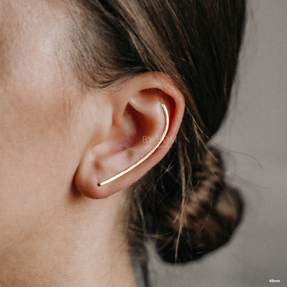 50 mm Dainty Long Ear Climbers, Ear Crawler, Gold Ear Cuff, Bar Ear Climber Silver Sweep Ear Pins Rose Gold Hammered Ear Climber Earrings