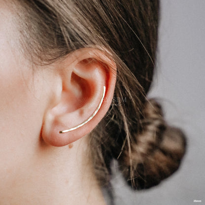 50 mm Dainty Long Ear Climbers, Ear Crawler, Gold Ear Cuff, Bar Ear Climber Silver Sweep Ear Pins Rose Gold Hammered Ear Climber Earrings