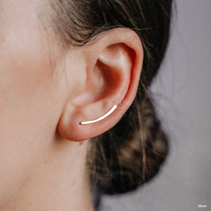 15 mm Dainty Long Ear Climbers, Ear Crawler, Gold Ear Cuff, Bar Ear Climber Silver Sweep Ear Pins Rose Gold Hammered Ear Climber Earrings