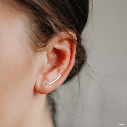 15 mm Dainty Long Ear Climbers, Ear Crawler, Gold Ear Cuff, Bar Ear Climber Silver Sweep Ear Pins Rose Gold Hammered Ear Climber Earrings