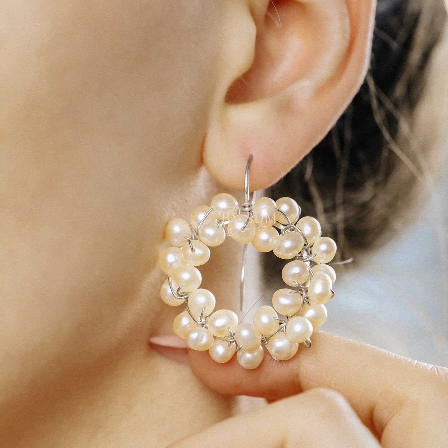 Pearl Earrings • Hoop Earrings • Bridal Freshwater Pearls Earrings • BYSDMJEWELS
