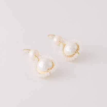 Pearl Earrings Dangle Bridal Earrings Pearl Wedding Earrings Long Pearl Earrings Gold Bridal Jewelry Dangle Pearl Earrings • BYSDMJEWELS