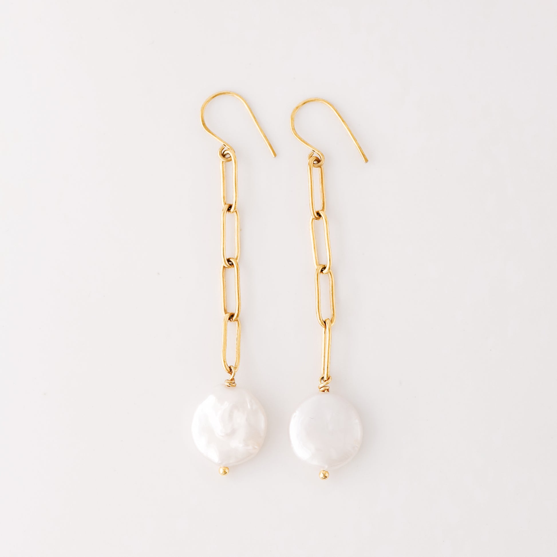Dangling Pearl Earrings: Stainless Steel Paperclip Chain, Wedding Jewelry