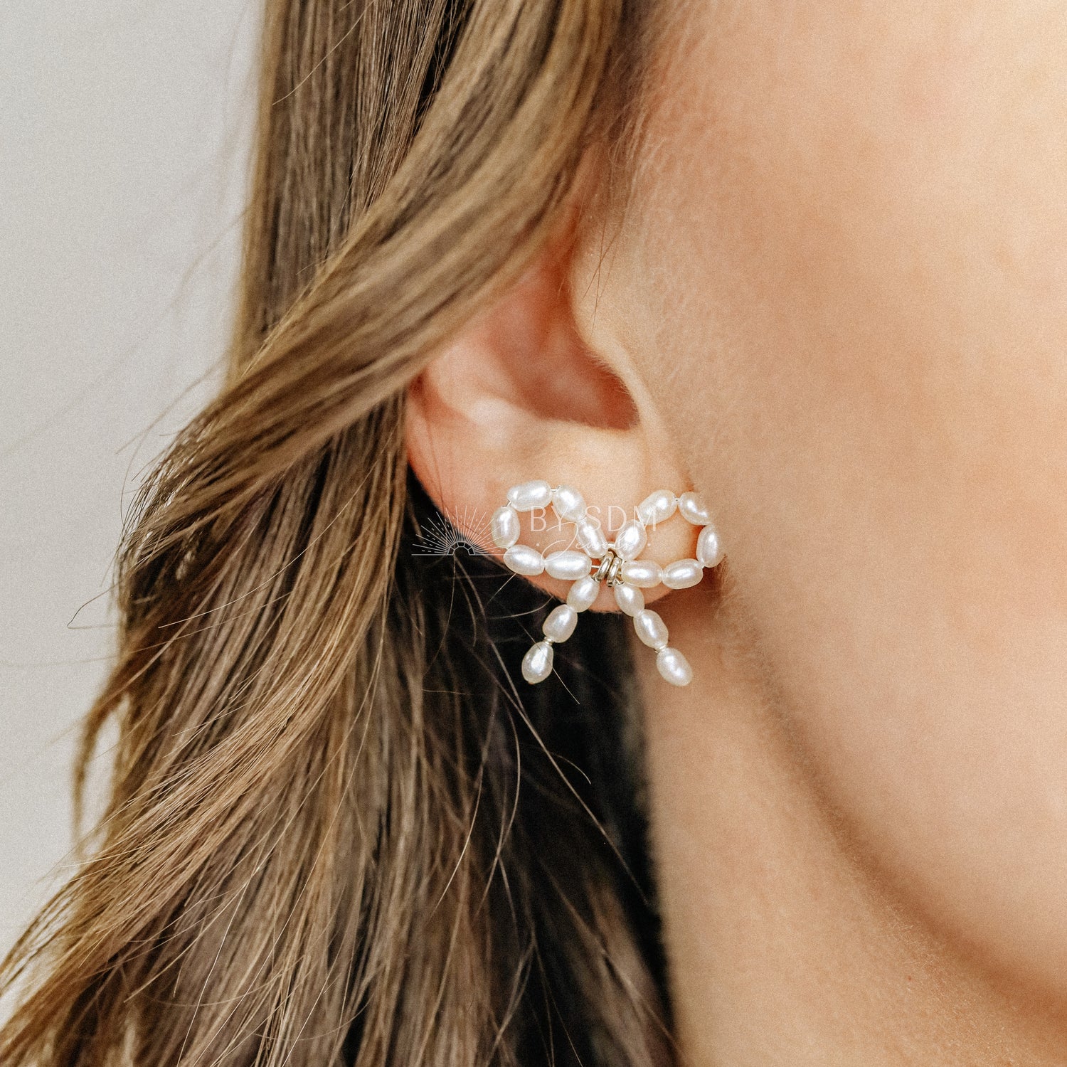 Sterling Silver Pearl Bow Earrings, Freshwater Pearl Earrings, Pearl Jewelry, Bridesmaids Earrings, Gift for Her • BYSDMJEWELS