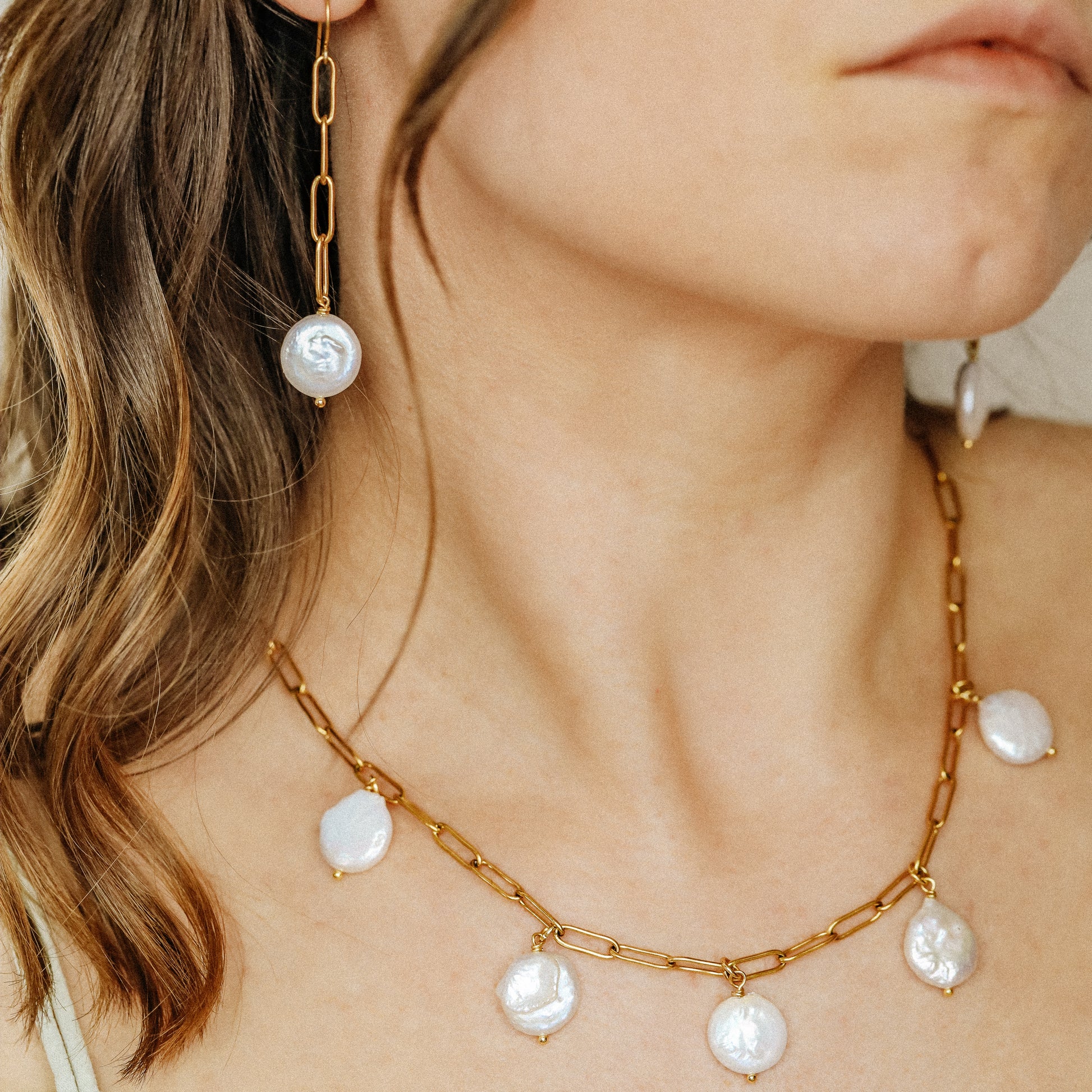 Baroque Pearl Drop Necklace: Stainless Steel Paperclip Chain