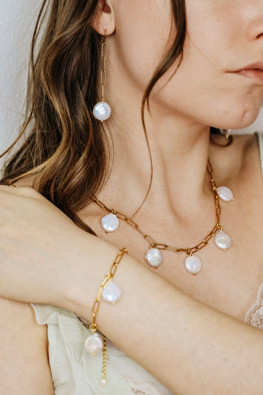 Baroque Pearl Drop Set of Necklace Earrings and Bracelet