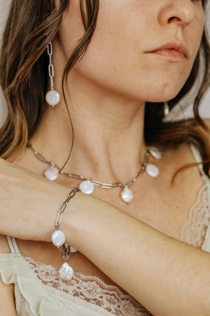 Baroque Pearl Drop Set of Necklace Earrings and Bracelet