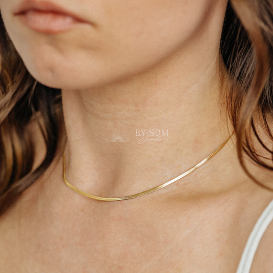 Herringbone Necklace in Stainless Steel, Gold • A Must Have Layering Necklace • Everyday Minimalist Choker Necklace • BYSDMJEWELS