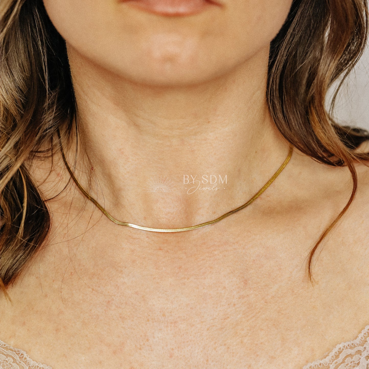 Herringbone Necklace in Stainless Steel, Gold • A Must Have Layering Necklace • Everyday Minimalist Choker Necklace • BYSDMJEWELS