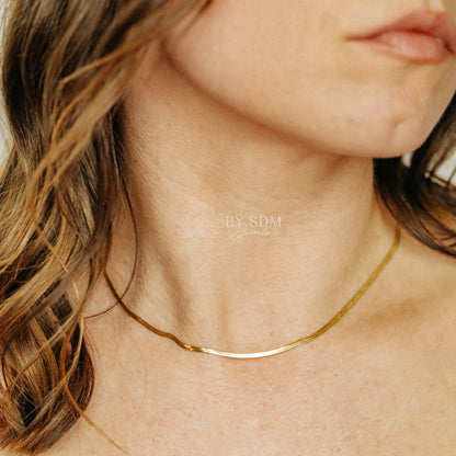 Herringbone Necklace in Stainless Steel, Gold • A Must Have Layering Necklace • Everyday Minimalist Choker Necklace • BYSDMJEWELS