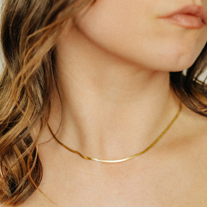 Herringbone Snake Necklace in Stainless Steel, A Must Have Layering Necklace
