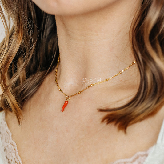 Lucky Horn Charm with Satellite Chain Necklace • Italian Cornetto Horn Necklace • Red Horn • Italy Luckycharm Cornicello • BYSDMJEWELS