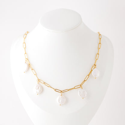 Baroque Pearl Drop Necklace: Stainless Steel Paperclip Chain