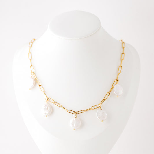 Baroque Pearl Drop Necklace: Stainless Steel Paperclip Chain