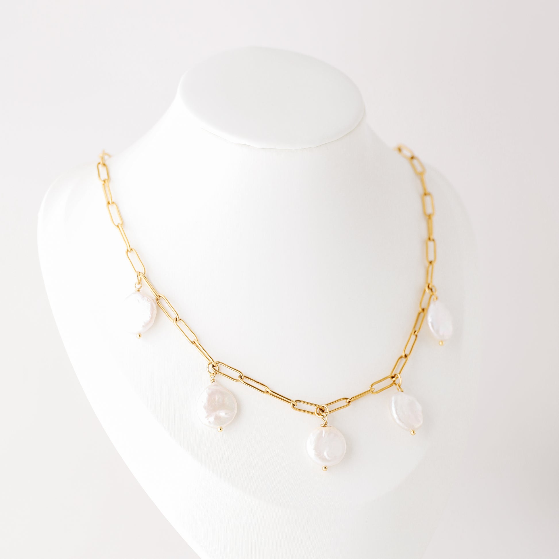 Baroque Pearl Drop Necklace: Stainless Steel Paperclip Chain