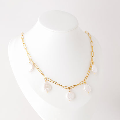 Baroque Pearl Drop Necklace: Stainless Steel Paperclip Chain