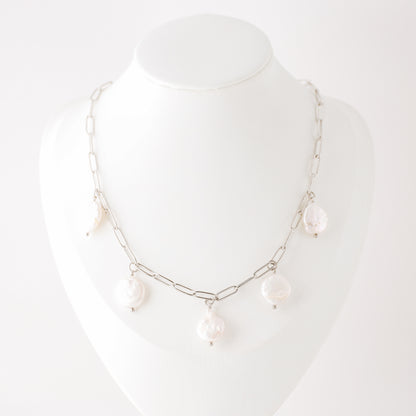 Baroque Pearl Drop Necklace: Stainless Steel Paperclip Chain