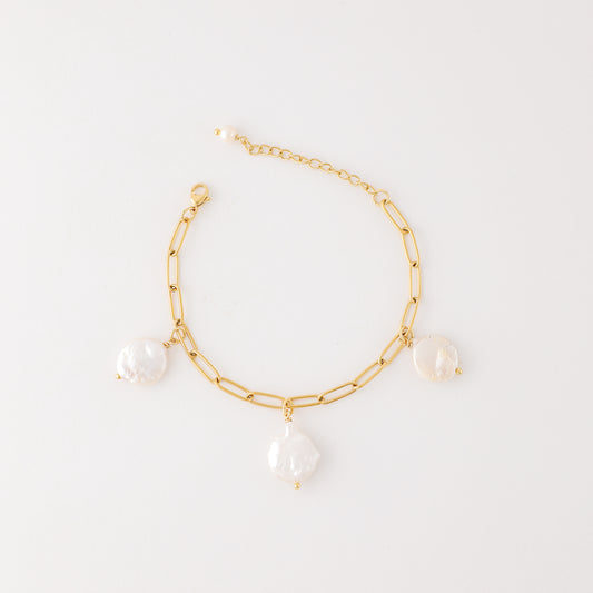 Baroque Pearl Charm Bracelet: Stainless Steel Station Bracelet