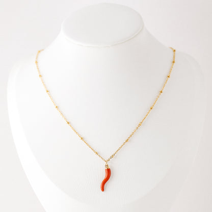 Cornicello Napoletano Pendant with Satellite Chain Necklace in Stainless Steel