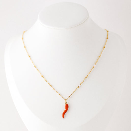 Cornicello Napoletano Pendant with Satellite Chain Necklace in Stainless Steel