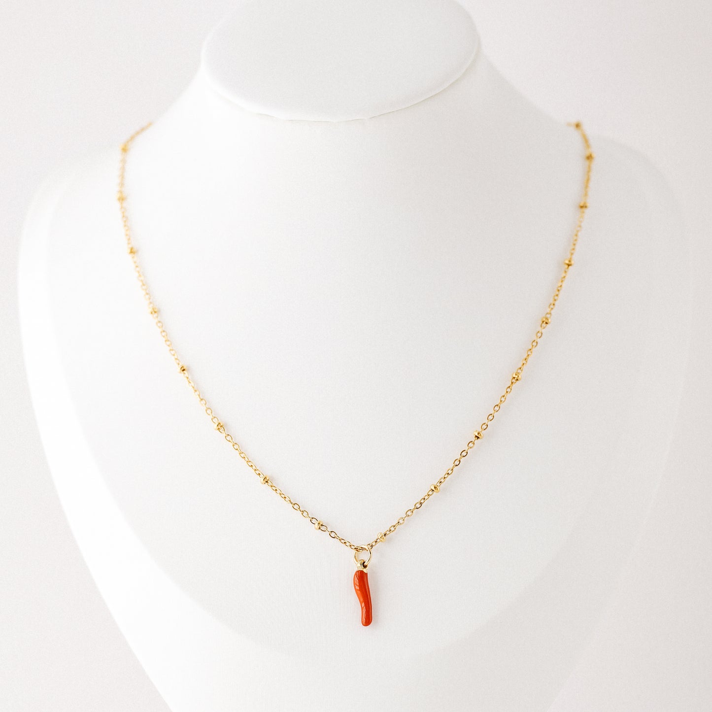 Cornicello Napoletano Pendant with Satellite Chain Necklace in Stainless Steel