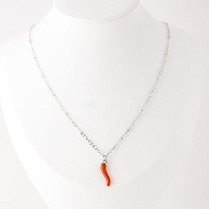 Lucky Horn Charm with Satellite Chain Necklace • Italian Cornetto Horn Necklace • Red Horn • Italy Luckycharm Cornicello • BYSDMJEWELS