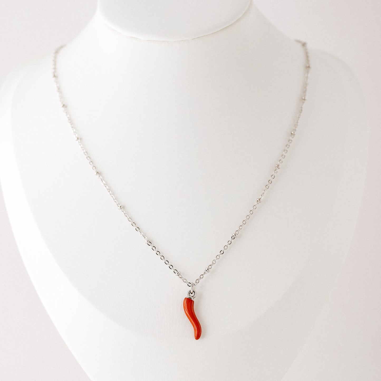 Cornicello Napoletano Pendant with Satellite Chain Necklace in Stainless Steel
