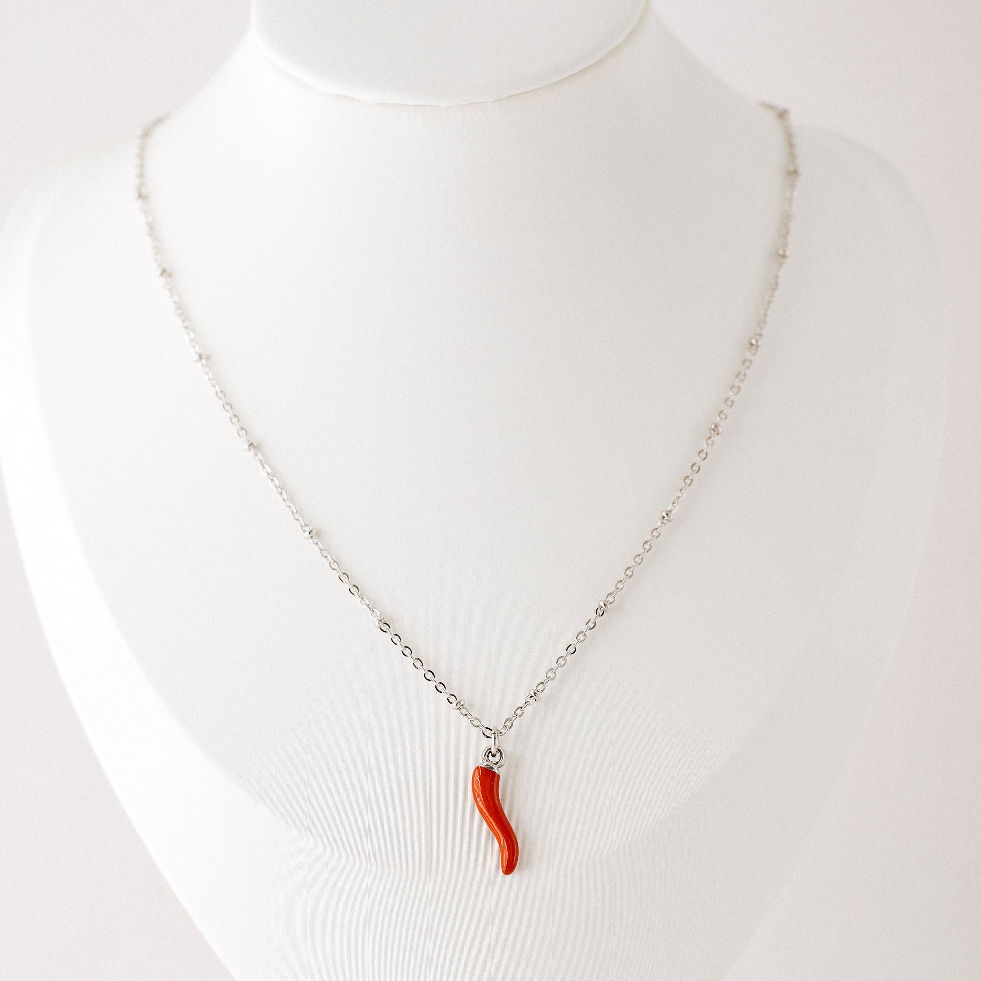 Cornicello Napoletano Pendant with Satellite Chain Necklace in Stainless Steel