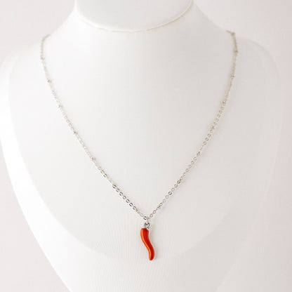 Cornicello Napoletano Pendant with Satellite Chain Necklace in Stainless Steel