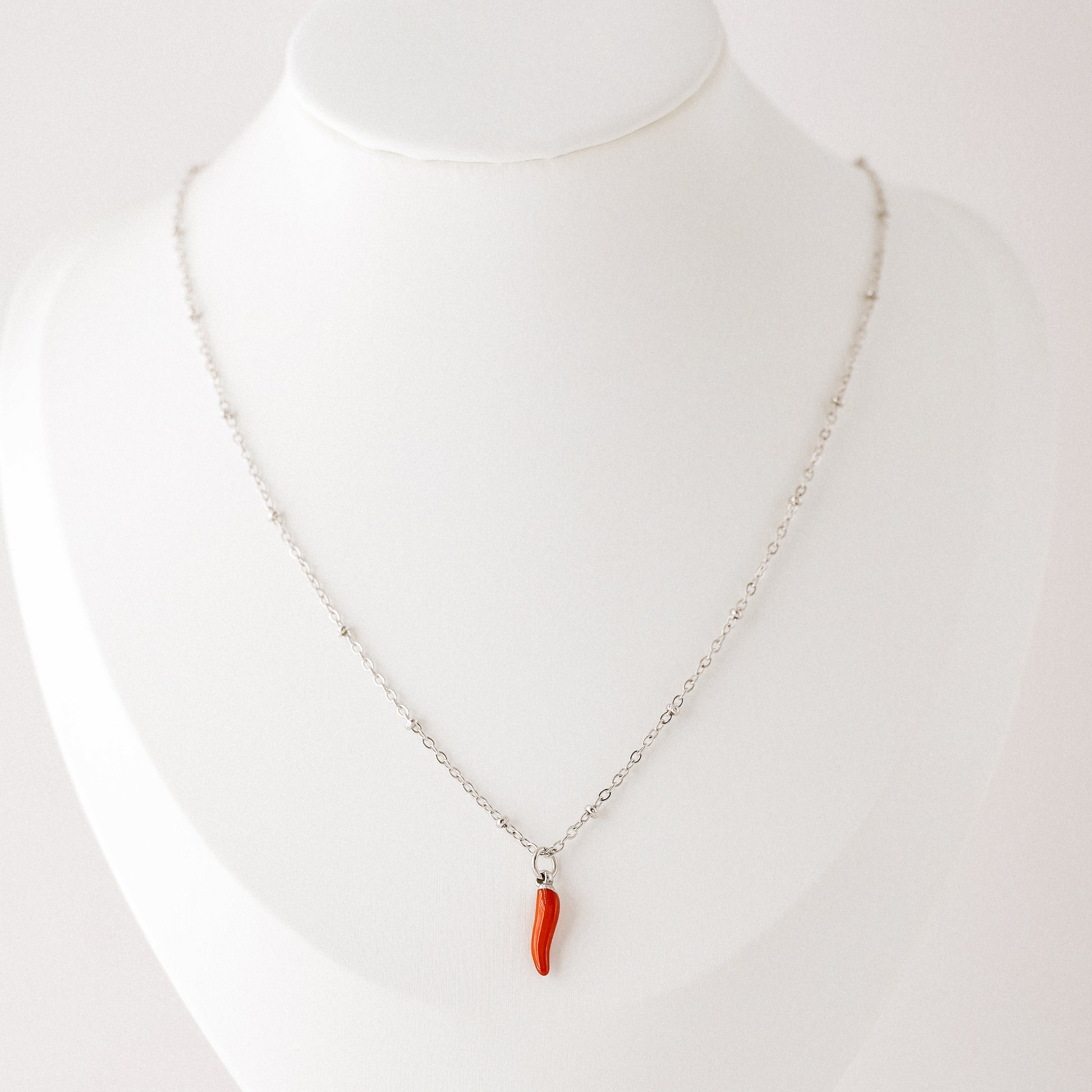 Cornicello Napoletano Pendant with Satellite Chain Necklace in Stainless Steel