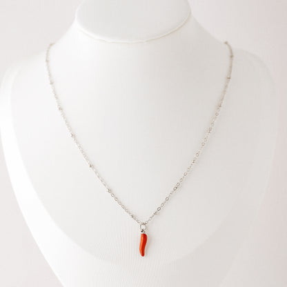 Cornicello Napoletano Pendant with Satellite Chain Necklace in Stainless Steel